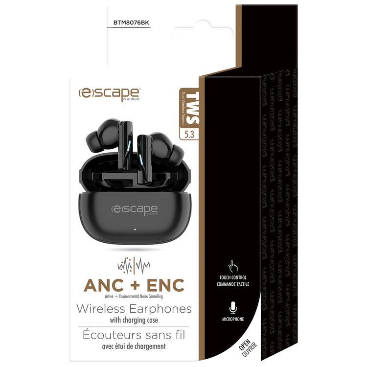 Escape Écouteurs Sans Fil à Réduction de Bruit ANC et ENC avec Étui de Charge, Noir - Simple Boutique