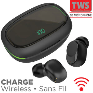 Escape Écouteurs Sans Fil avec Étui à Recharge Sans Fil et Affichage de Charge, Noir - Simple Boutique
