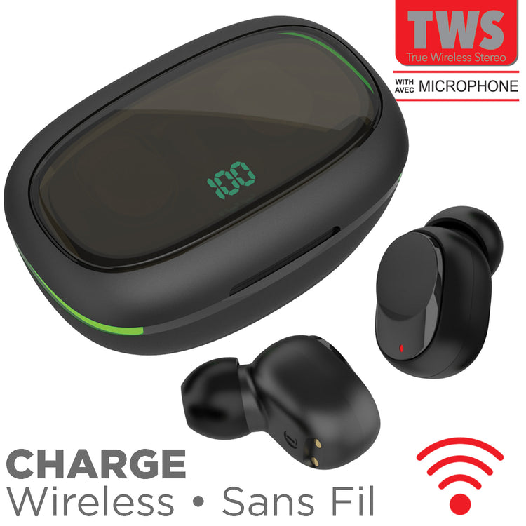 Escape Écouteurs Sans Fil avec Étui à Recharge Sans Fil et Affichage de Charge, Noir - Simple Boutique