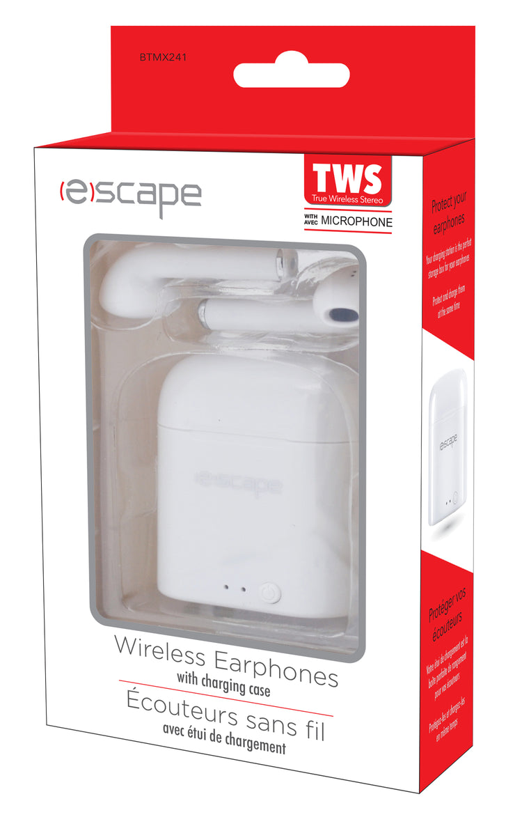 Escape Écouteurs Sans Fil avec Étui de Charge et Microphone, Un ou Deux Écouteurs, Blanc - Simple Boutique
