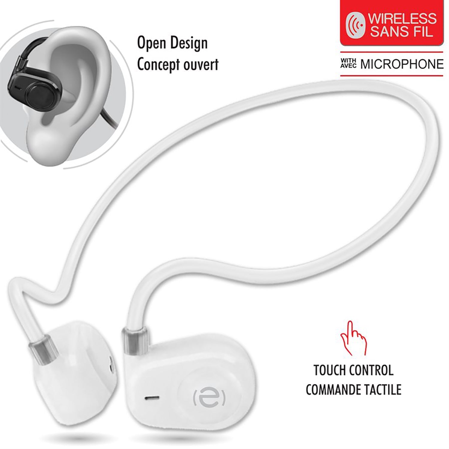 Escape - Écouteurs Stéréo à Conduction d'air Sans-Fil, Commande Tactile, Blanc - Simple Boutique