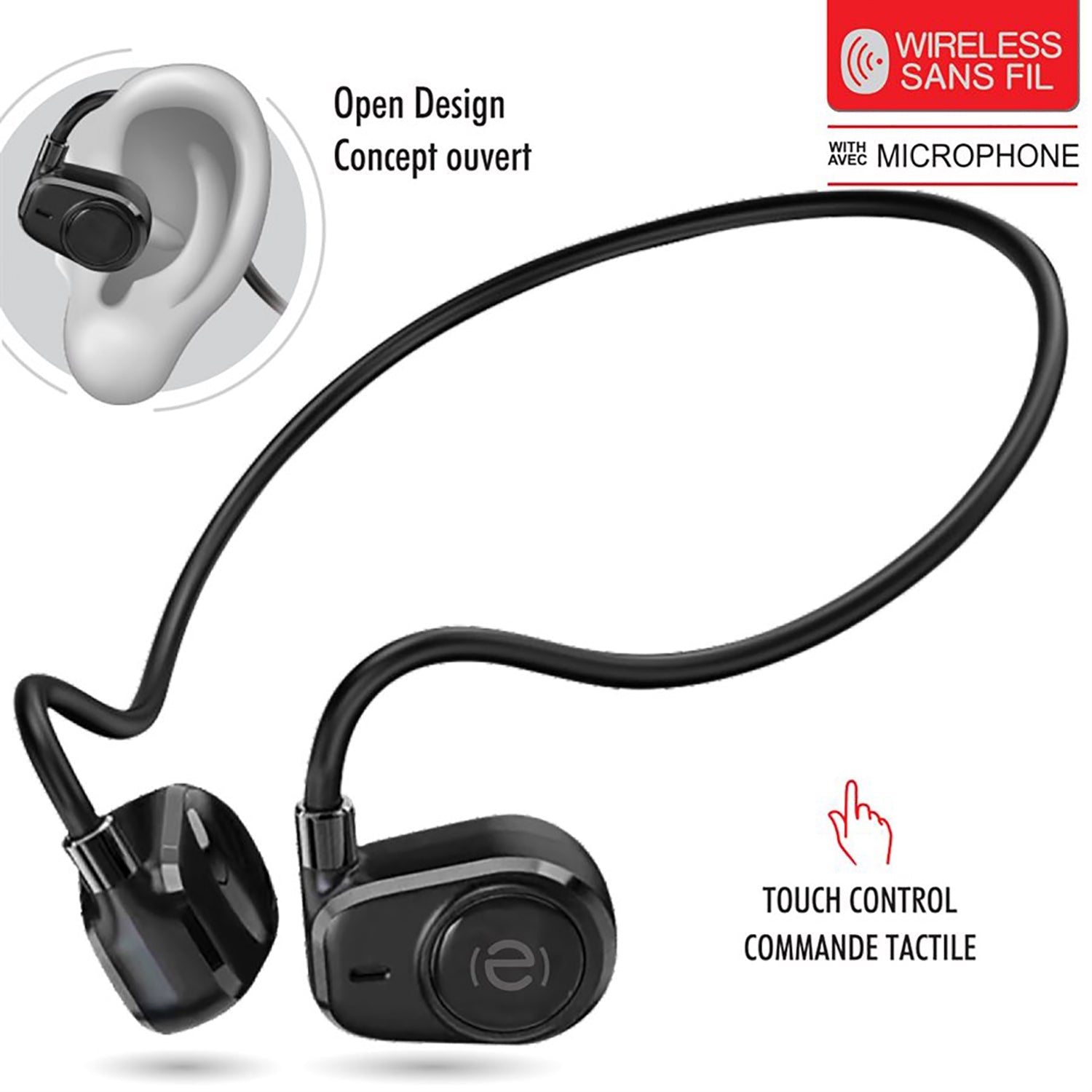 Escape - Écouteurs Stéréo à Conduction d'air Sans-Fil, Commande Tactile, Noir - Simple Boutique