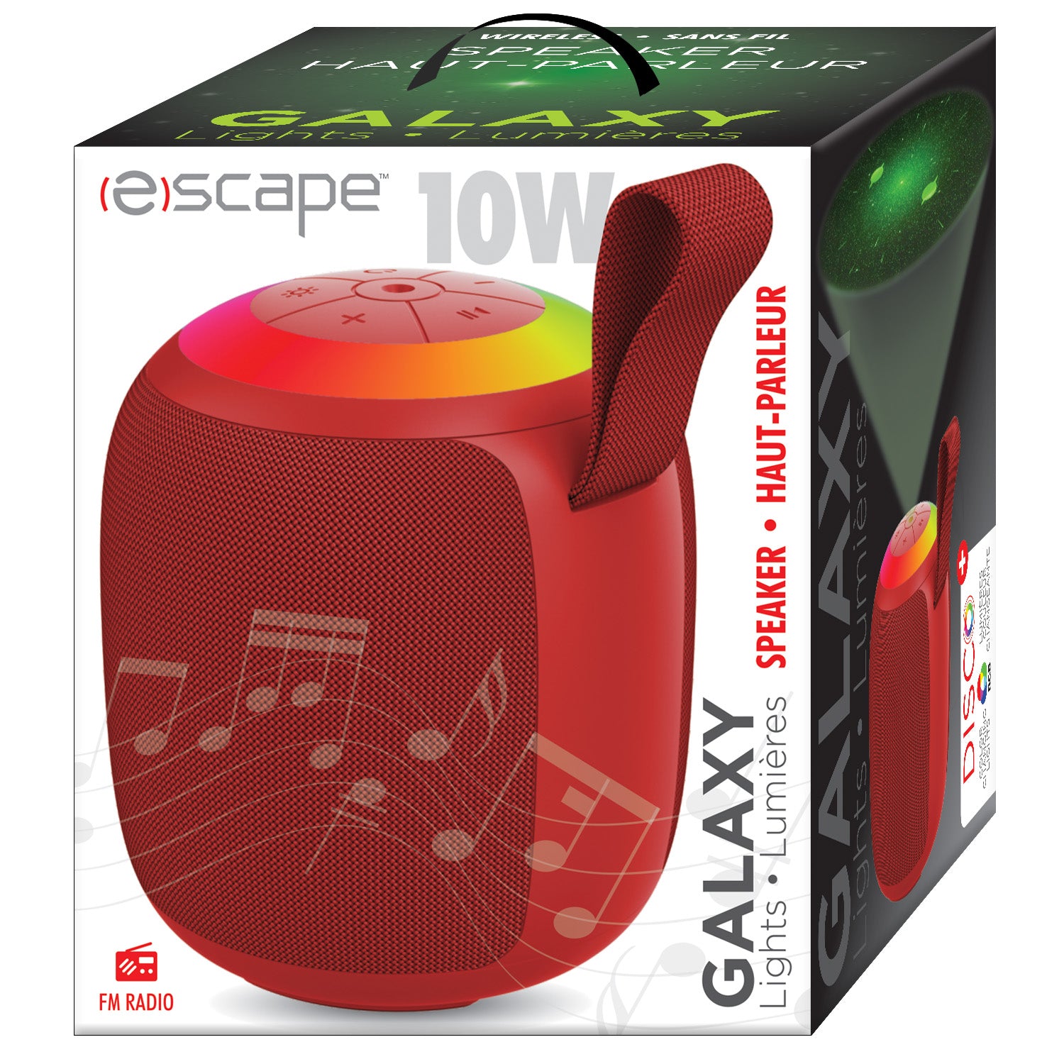 Escape Haut-Parleur Sans Fil 10 W avec Projecteur de Ciel Étoilé, Lumières RVB et Radio FM, Rouge - Simple Boutique