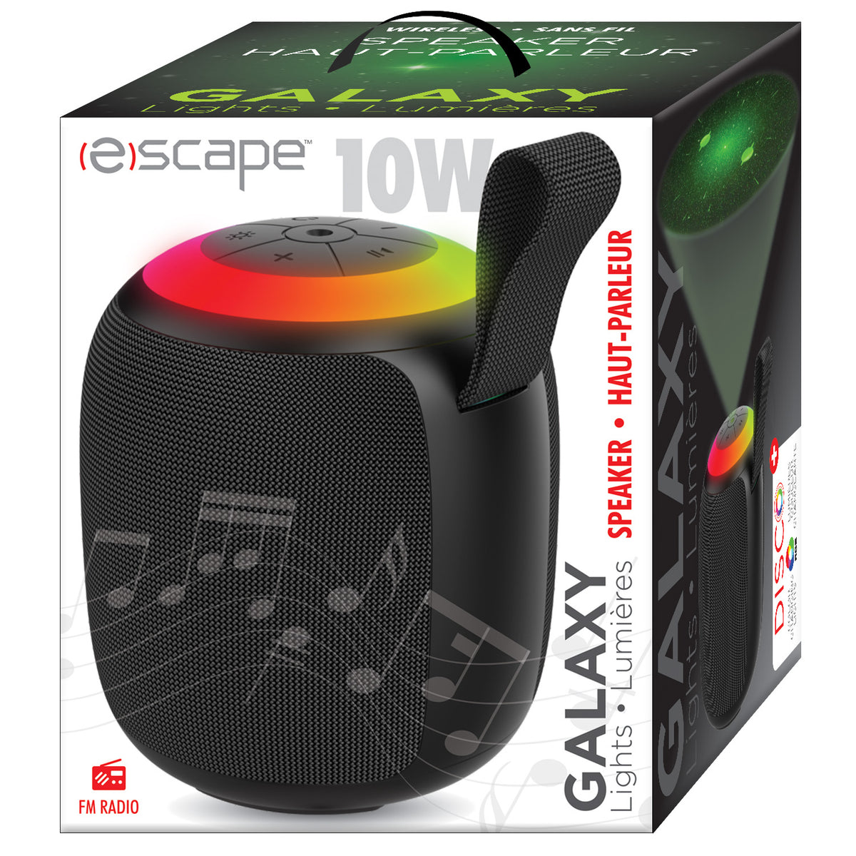 Escape Haut-Parleur Sans Fil 10 W avec Projecteur de Ciel Étoilé, Lumières RVB et Radio FM, Noir - Simple Boutique