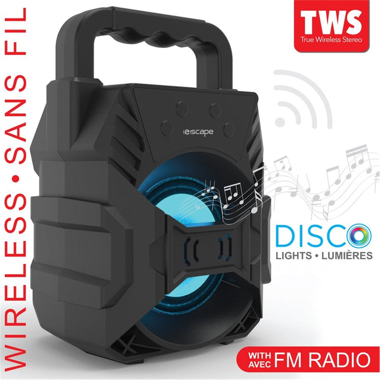 Escape - Haut-Parleur Sans Fil Bluetooth, Avec Radio FM et Rétro-Éclairage, Noir - Simple Boutique