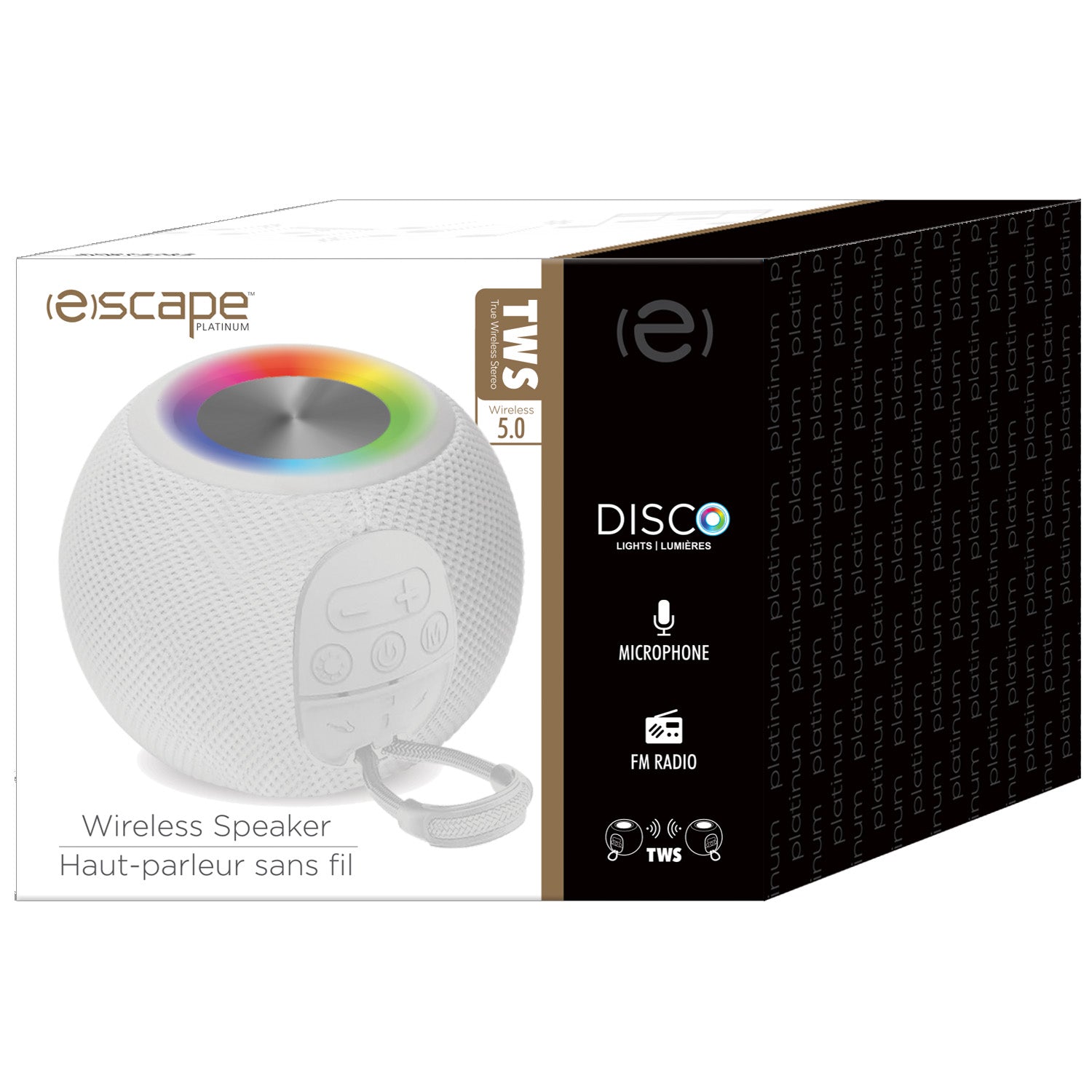 Escape Haut-Parleur Sans Fil Boule avec Lumières Disco, Microphone et Radio FM, Blanc - Simple Boutique