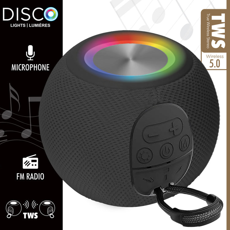 Escape Haut-Parleur Sans Fil Boule avec Lumières Disco, Microphone et Radio FM, Noir - Simple Boutique