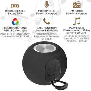 Escape Haut-Parleur Sans Fil Boule avec Lumières Disco, Microphone et Radio FM, Noir - Simple Boutique