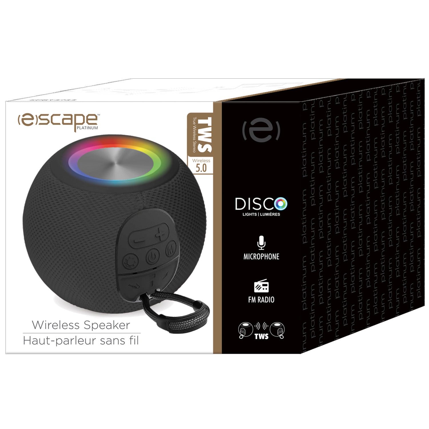 Escape Haut-Parleur Sans Fil Boule avec Lumières Disco, Microphone et Radio FM, Noir - Simple Boutique
