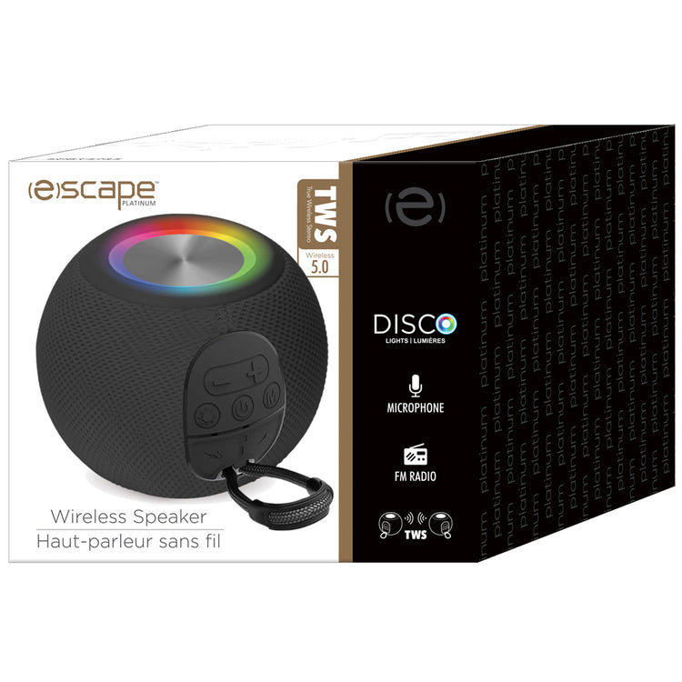 Escape Haut-Parleur Sans Fil Boule avec Lumières Disco, Microphone et Radio FM, Noir - Simple Boutique