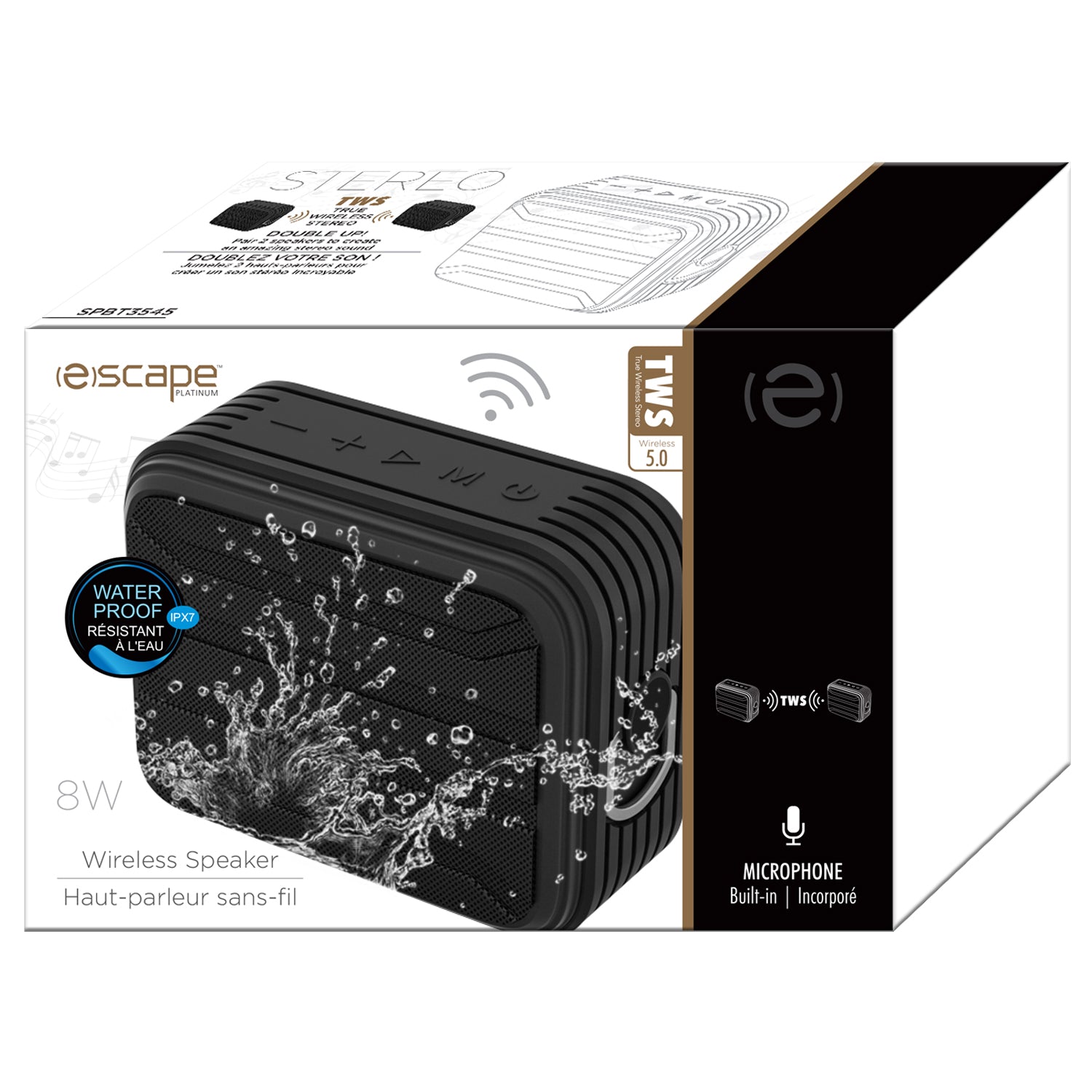 Escape Haut-Parleur Sans Fil Étanche IPX7 8 W avec Microphone, Noir - Simple Boutique