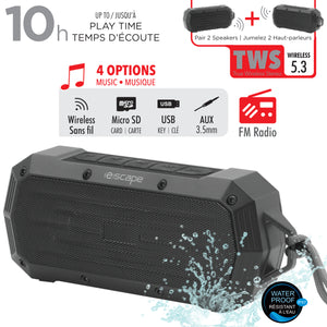 Escape Haut-Parleur Sans Fil Étanche IPX7 avec Radio FM, 10 h d'Autonomie, Noir - Simple Boutique