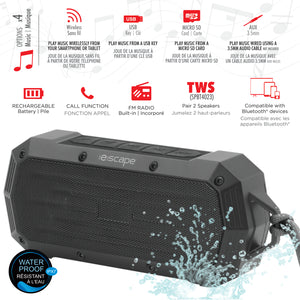 Escape Haut-Parleur Sans Fil Étanche IPX7 avec Radio FM, 10 h d'Autonomie, Noir - Simple Boutique
