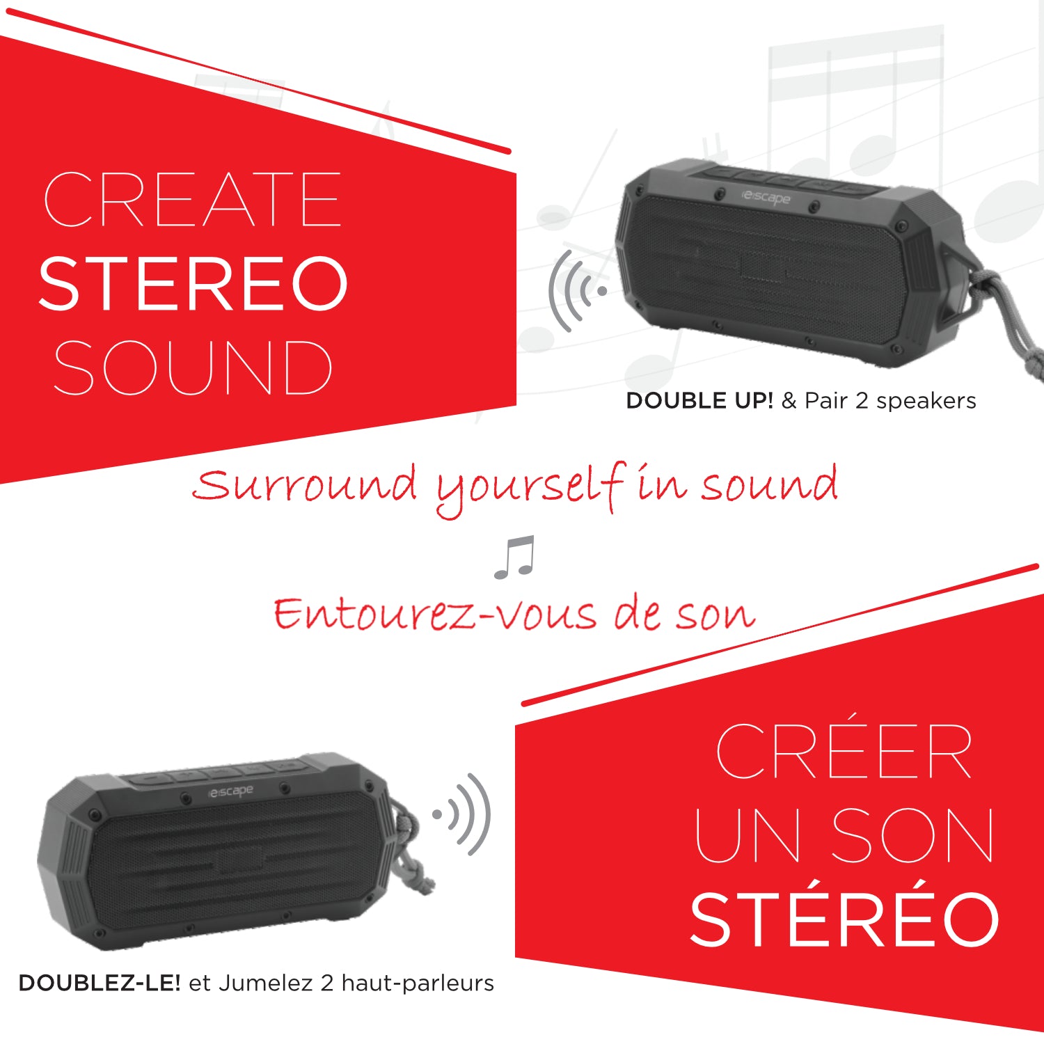 Escape Haut-Parleur Sans Fil Étanche IPX7 avec Radio FM, 10 h d'Autonomie, Noir - Simple Boutique