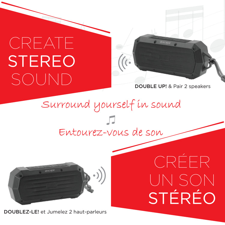 Escape Haut-Parleur Sans Fil Étanche IPX7 avec Radio FM, 10 h d'Autonomie, Noir - Simple Boutique