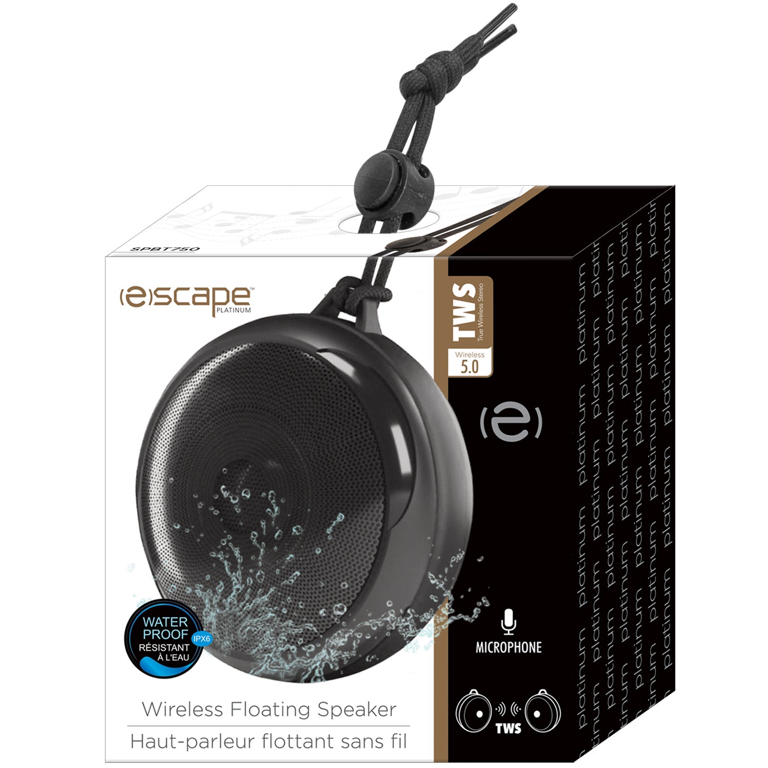 Escape Haut-Parleur Sans Fil Flottant Résistant à l'Eau IPX6 avec Microphone, Noir - Simple Boutique