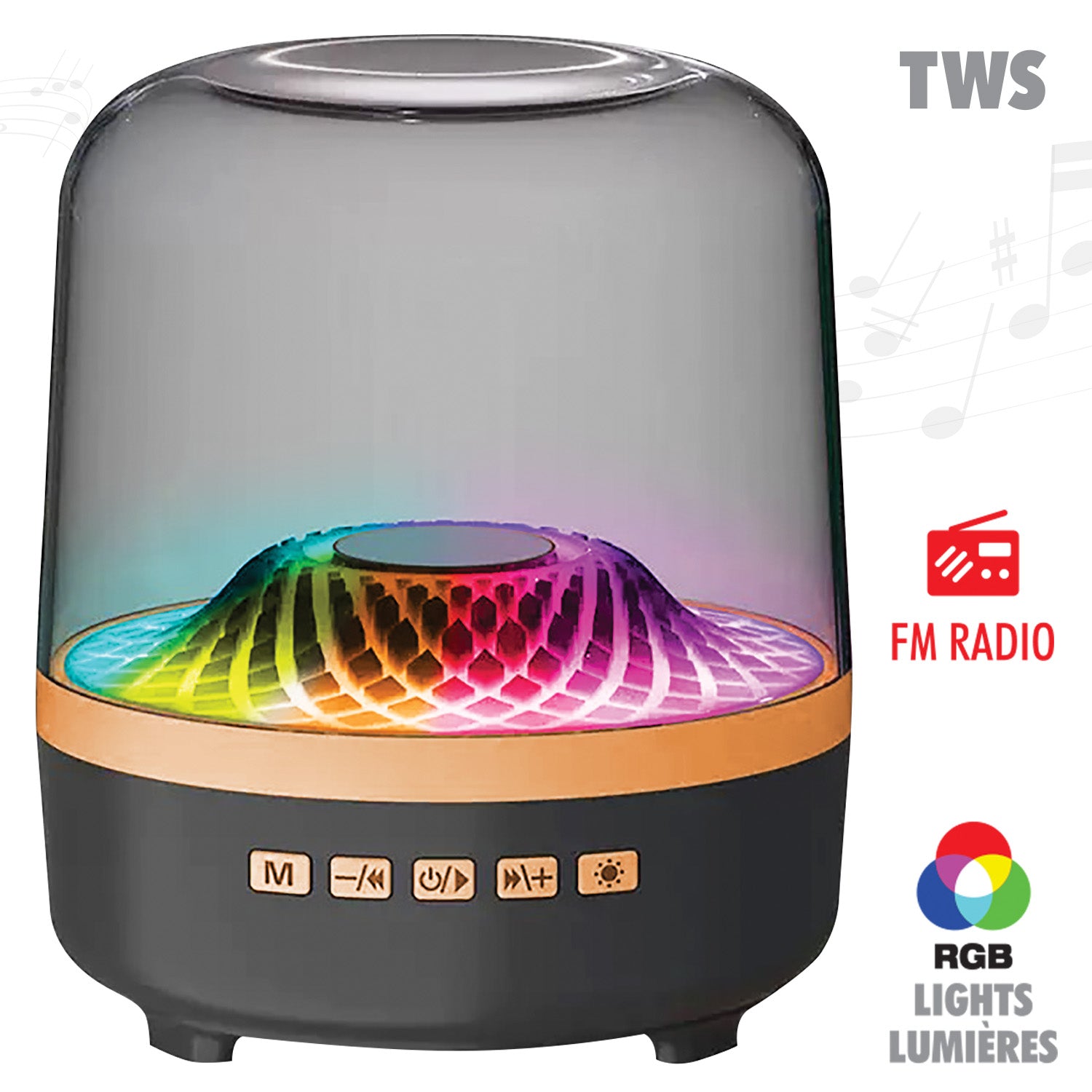 Escape Haut-Parleur Sans Fil Lumineux 5 W avec Lumières RVB et Radio FM, Noir - Simple Boutique