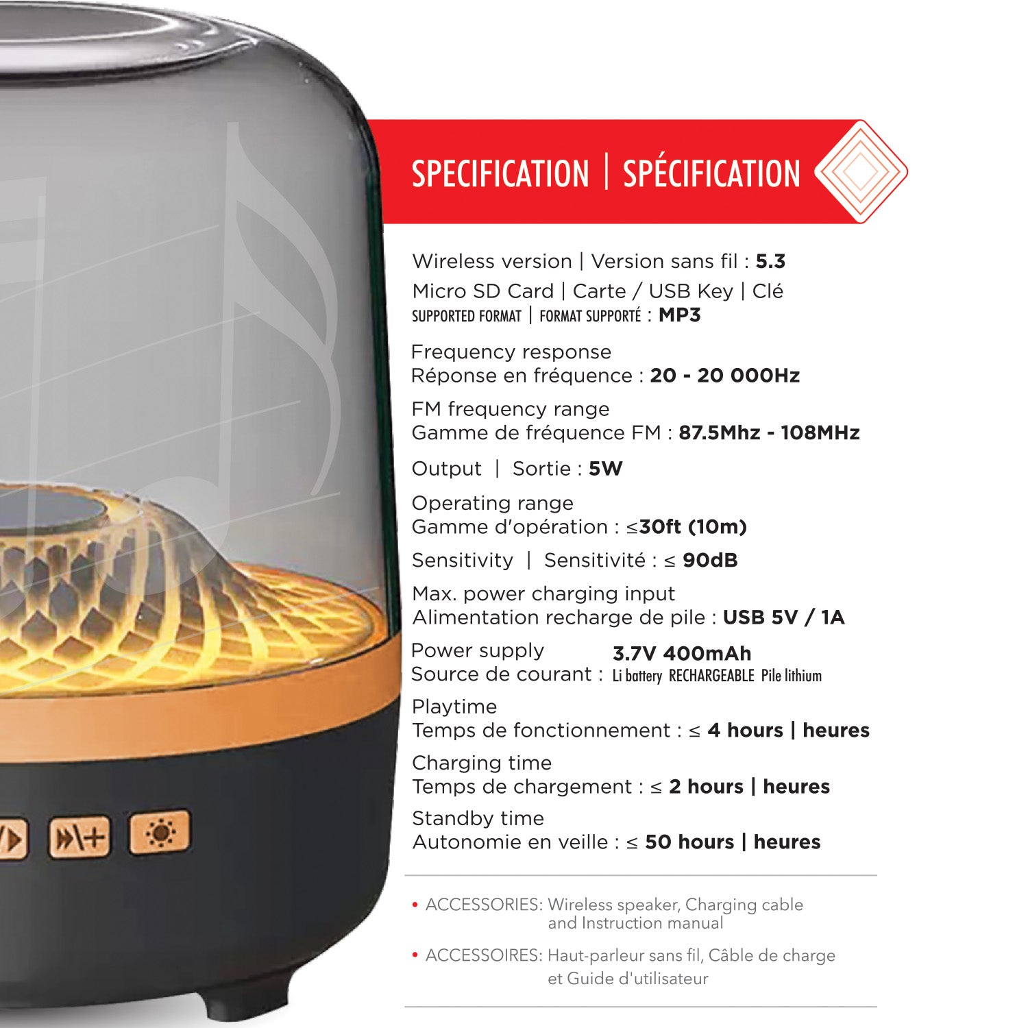 Escape Haut-Parleur Sans Fil Lumineux 5 W avec Lumières RVB et Radio FM, Noir - Simple Boutique