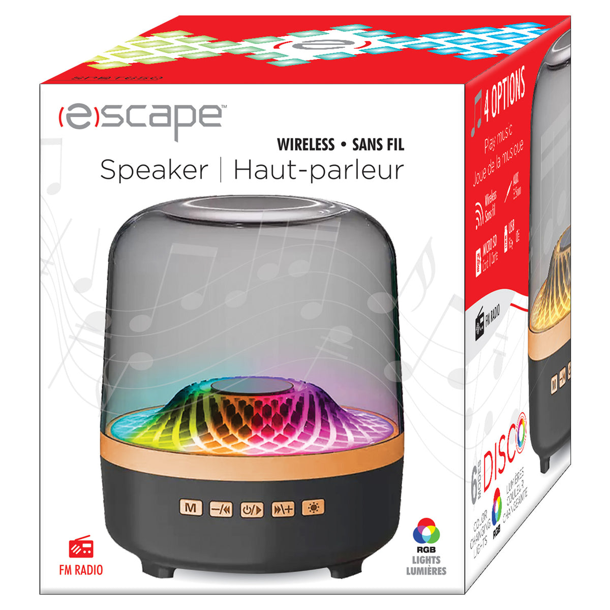 Escape Haut-Parleur Sans Fil Lumineux 5 W avec Lumières RVB et Radio FM, Noir - Simple Boutique