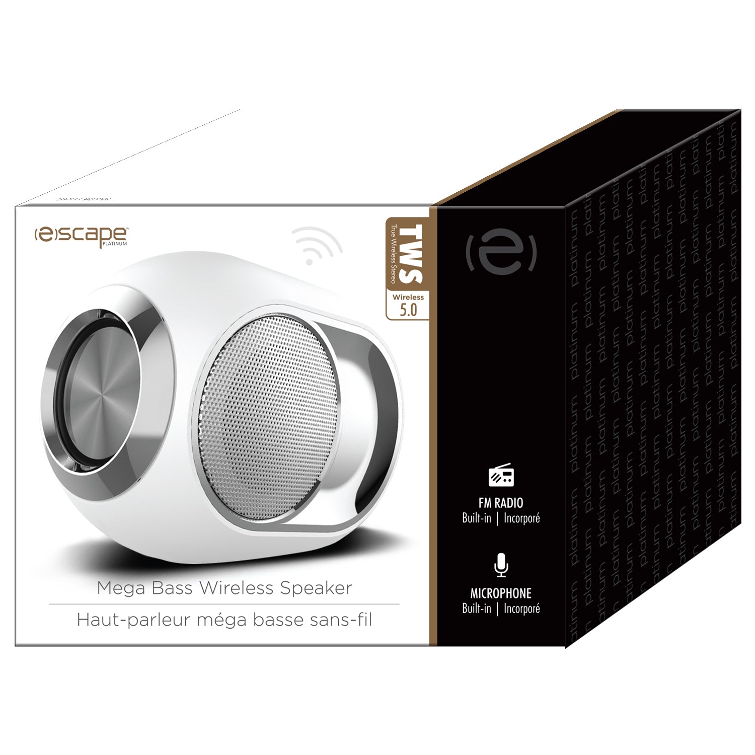 Escape Haut-Parleur Sans Fil Méga Basses 5 W avec Microphone et Radio FM, Blanc - Simple Boutique