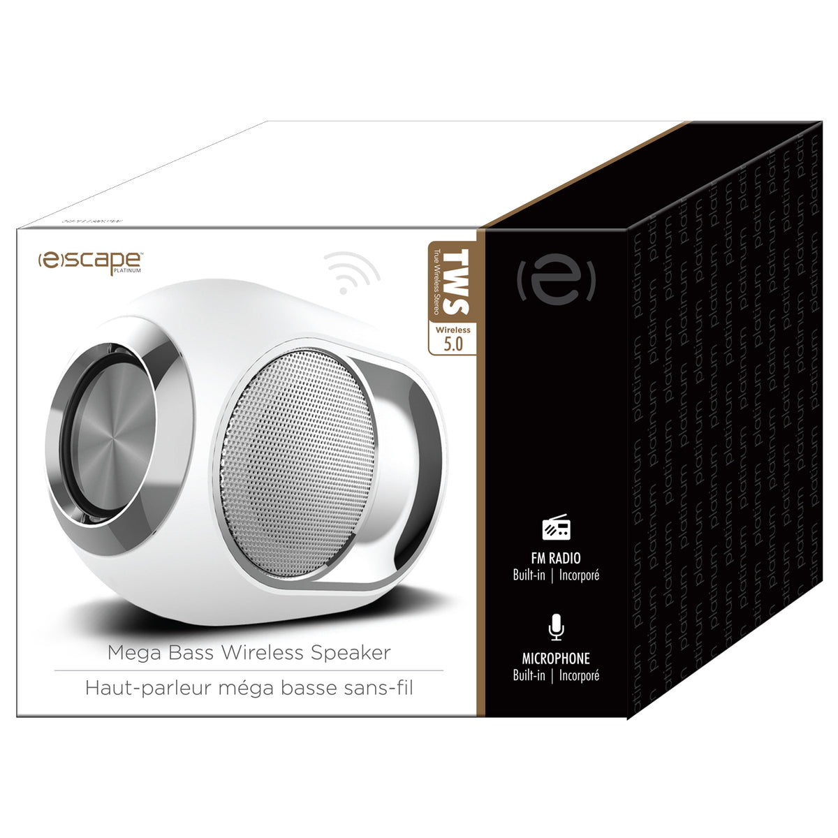 Escape Haut-Parleur Sans Fil Méga Basses 5 W avec Microphone et Radio FM, Blanc - Simple Boutique