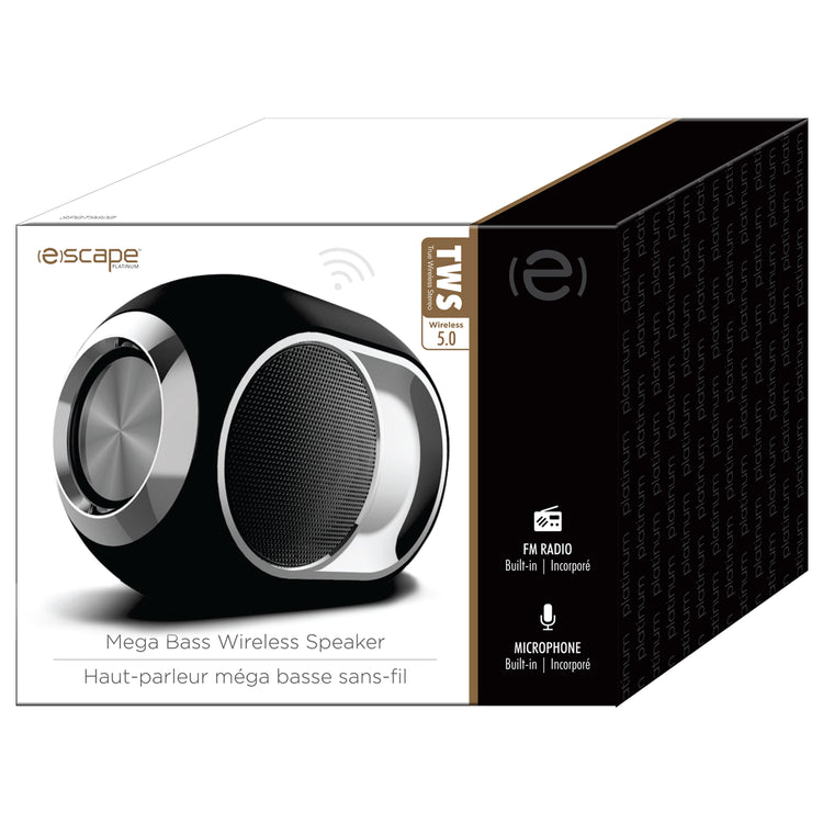 Escape Haut-Parleur Sans Fil Méga Basses 5 W avec Microphone et Radio FM, Noir - Simple Boutique