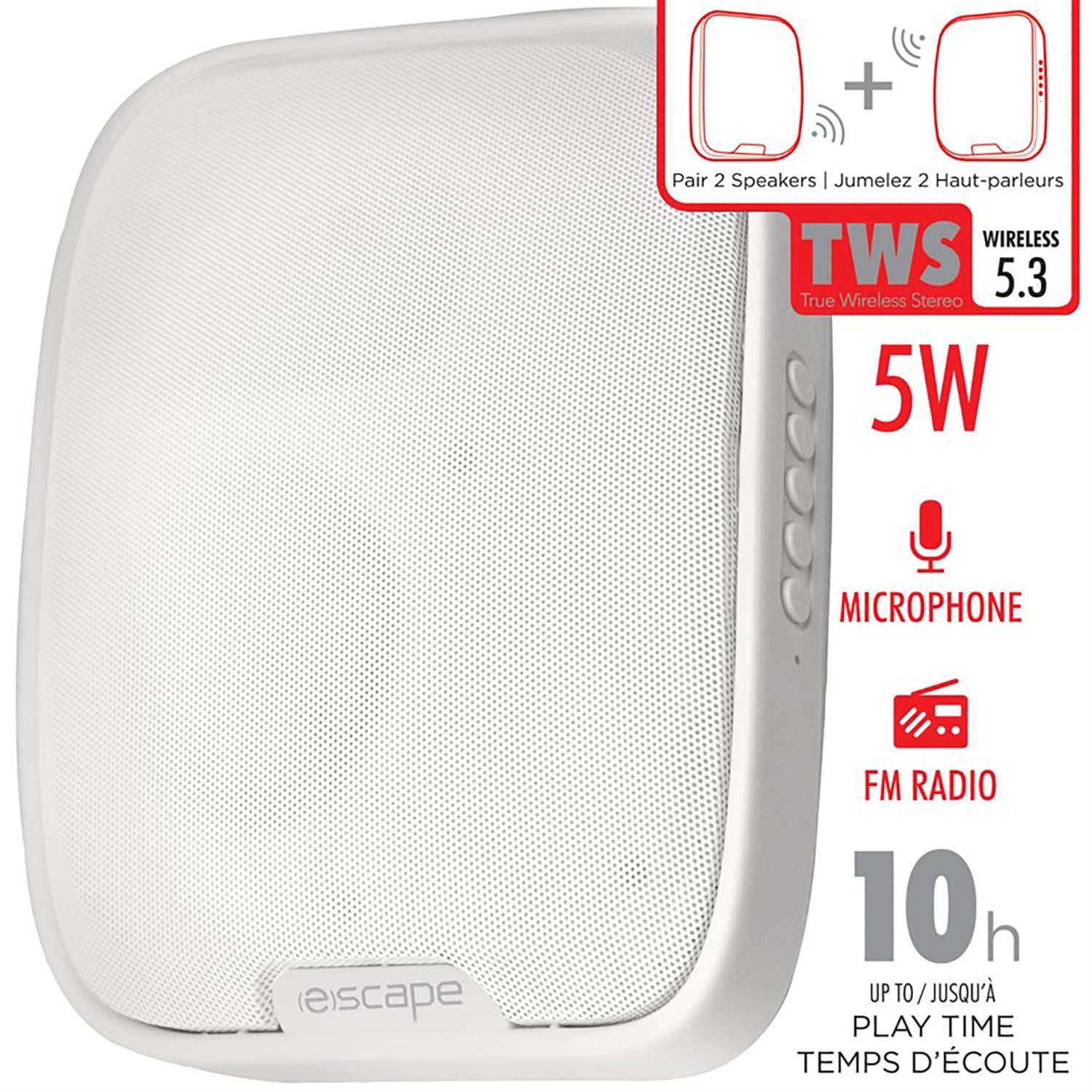 Escape - Haut-Parleur Sans-Fil Mural avec Radio FM et Microphone Intégré, Blanc - Simple Boutique