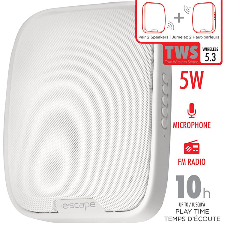 Escape - Haut-Parleur Sans-Fil Mural avec Radio FM et Microphone Intégré, Blanc - Simple Boutique