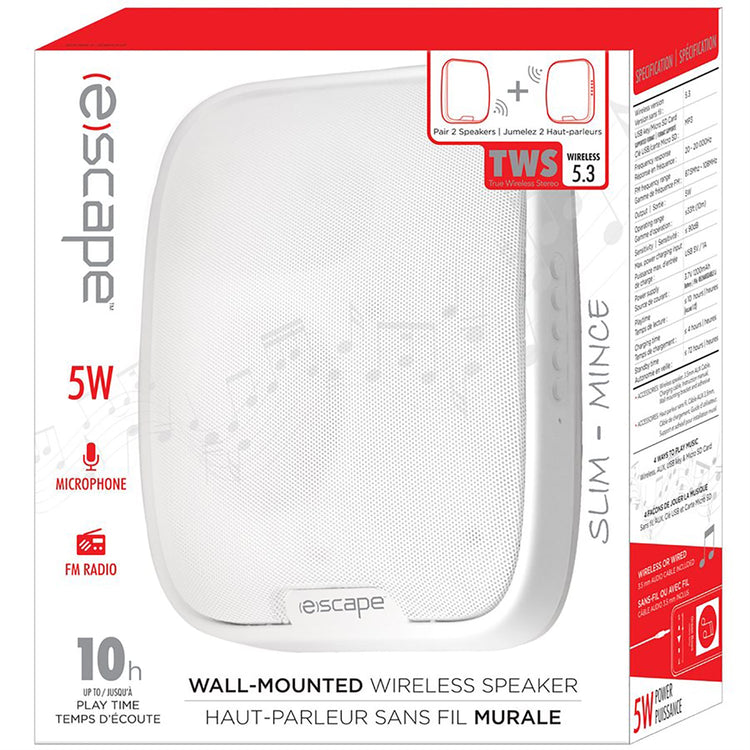Escape - Haut-Parleur Sans-Fil Mural avec Radio FM et Microphone Intégré, Blanc - Simple Boutique
