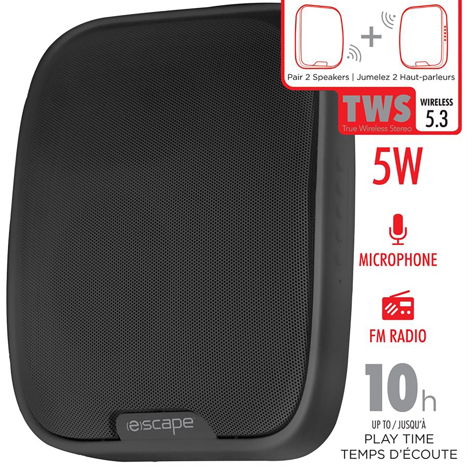 Escape - Haut-Parleur Sans-Fil Mural avec Radio FM et Microphone Intégré, Noir - Simple Boutique