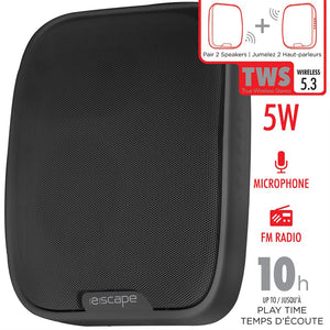 Escape - Haut-Parleur Sans-Fil Mural avec Radio FM et Microphone Intégré, Noir - Simple Boutique