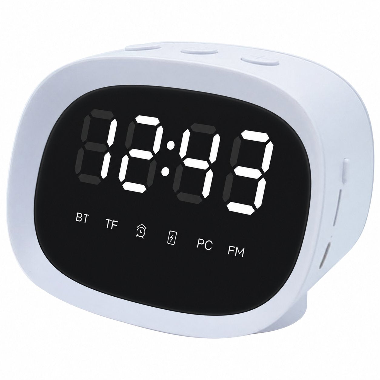 Escape Haut-Parleur Sans Fil Réveil à Finition Miroir, Réglage Automatique de l'Heure, Radio FM, Blanc - Simple Boutique