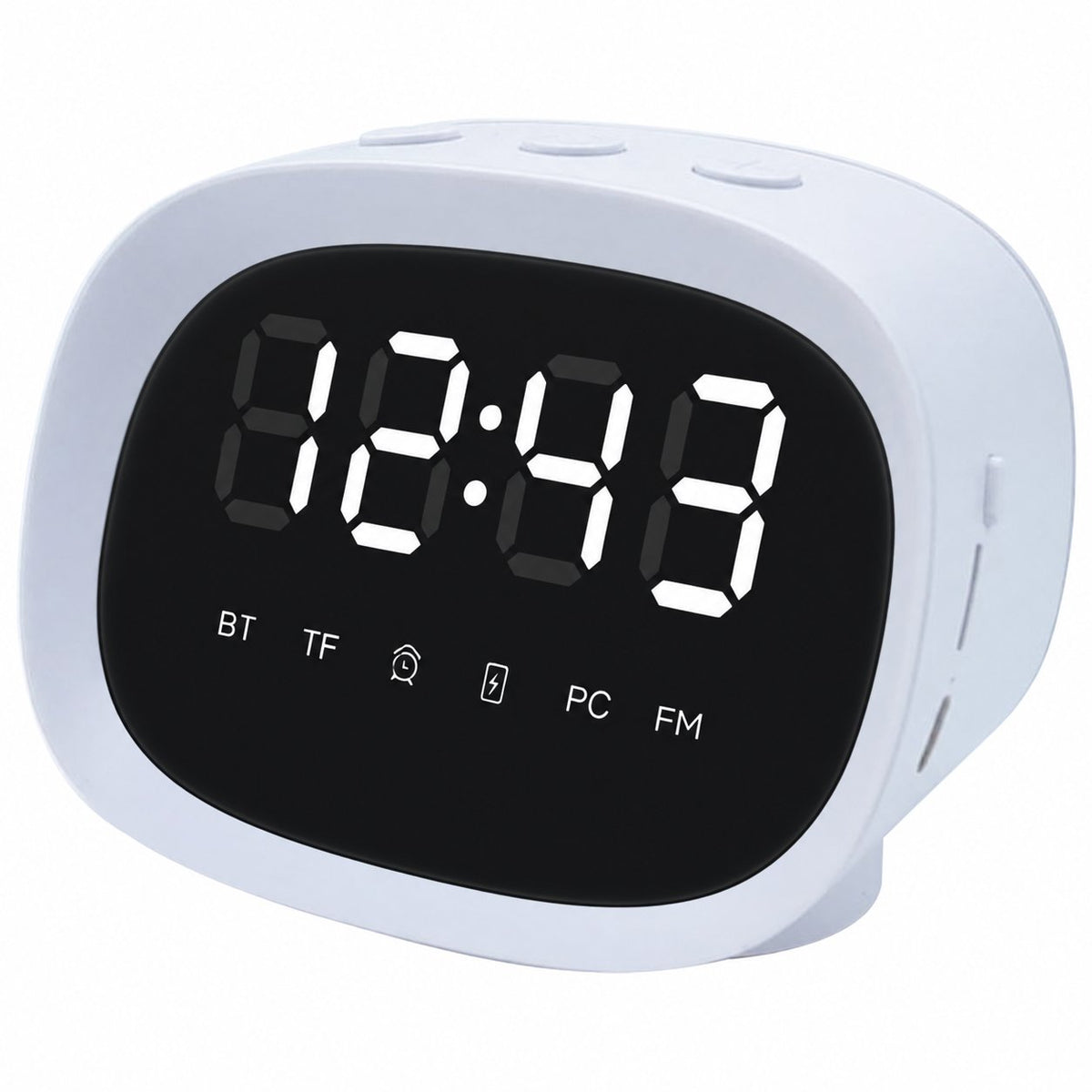 Escape Haut-Parleur Sans Fil Réveil à Finition Miroir, Réglage Automatique de l'Heure, Radio FM, Blanc - Simple Boutique