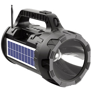 Escape Haut-Parleur Sans Fil Solaire avec Deux Lampes de Poche, Radio FM et Microphone, Noir - Simple Boutique