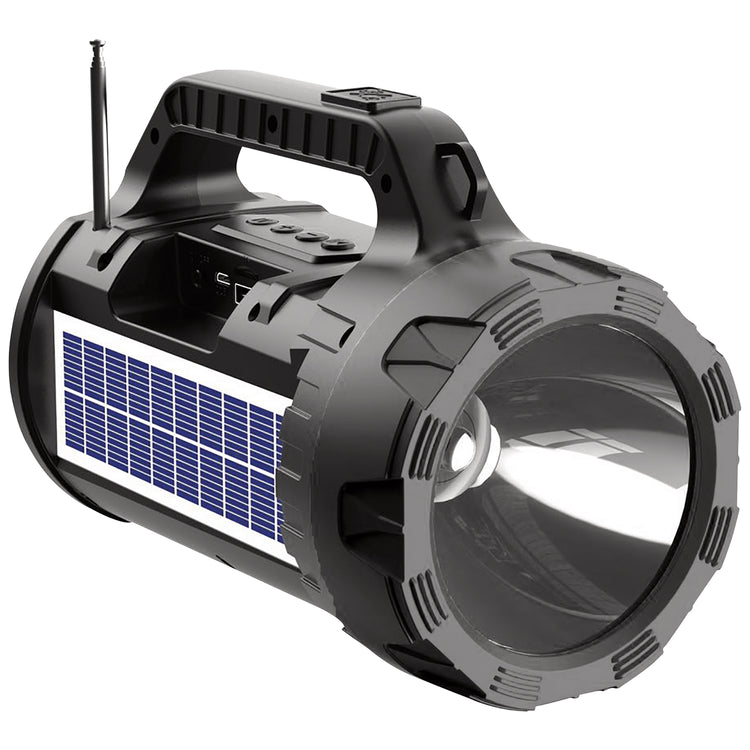 Escape Haut-Parleur Sans Fil Solaire avec Deux Lampes de Poche, Radio FM et Microphone, Noir - Simple Boutique