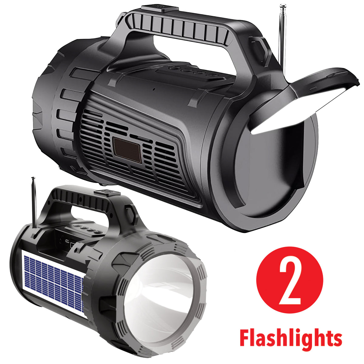 Escape Haut-Parleur Sans Fil Solaire avec Deux Lampes de Poche, Radio FM et Microphone, Noir - Simple Boutique