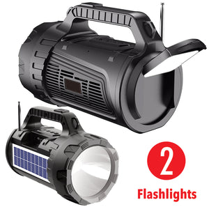 Escape Haut-Parleur Sans Fil Solaire avec Deux Lampes de Poche, Radio FM et Microphone, Noir - Simple Boutique