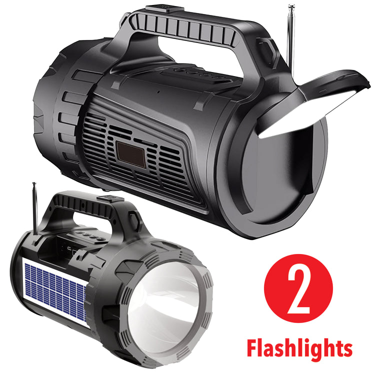 Escape Haut-Parleur Sans Fil Solaire avec Deux Lampes de Poche, Radio FM et Microphone, Noir - Simple Boutique