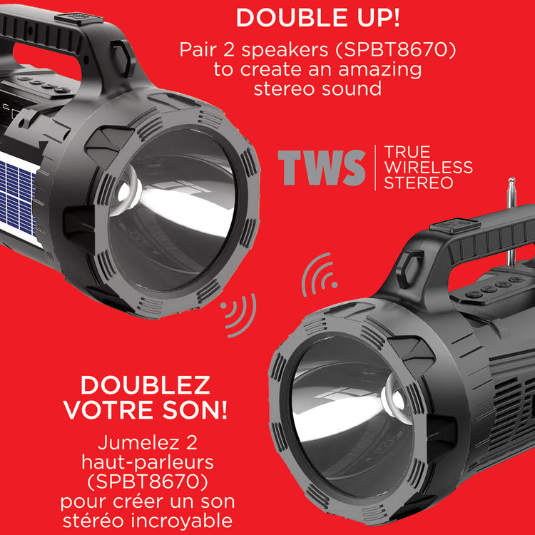 Escape Haut-Parleur Sans Fil Solaire avec Deux Lampes de Poche, Radio FM et Microphone, Noir - Simple Boutique