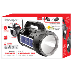 Escape Haut-Parleur Sans Fil Solaire avec Deux Lampes de Poche, Radio FM et Microphone, Noir - Simple Boutique