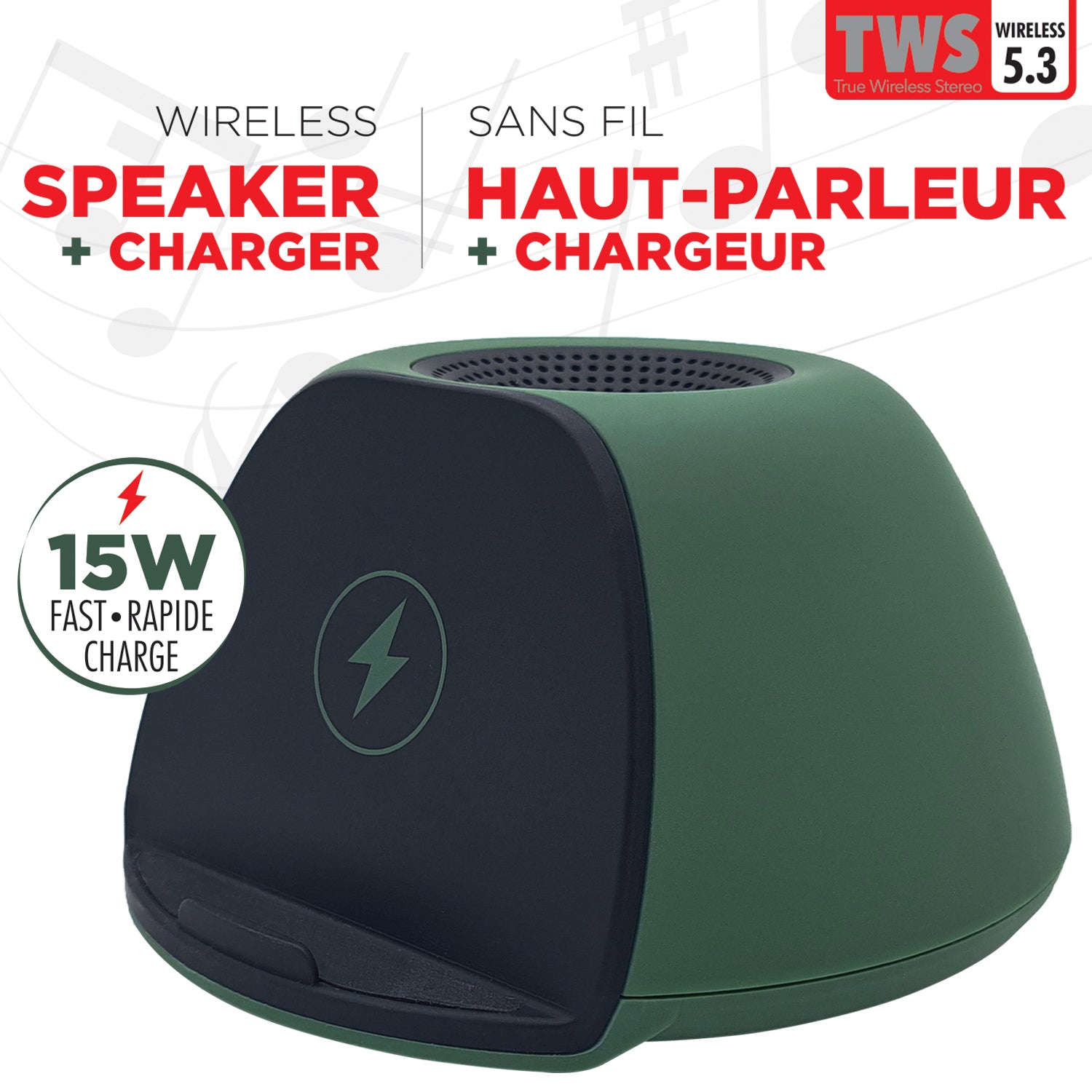 Escape Haut-Parleur Sans Fil avec Chargeur Sans Fil Rapide 15 W et Support de Téléphone, Vert - Simple Boutique