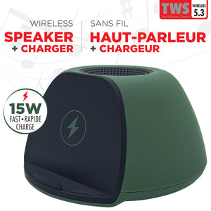Escape Haut-Parleur Sans Fil avec Chargeur Sans Fil Rapide 15 W et Support de Téléphone, Vert - Simple Boutique