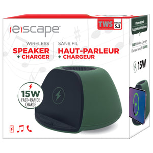 Escape Haut-Parleur Sans Fil avec Chargeur Sans Fil Rapide 15 W et Support de Téléphone, Vert - Simple Boutique
