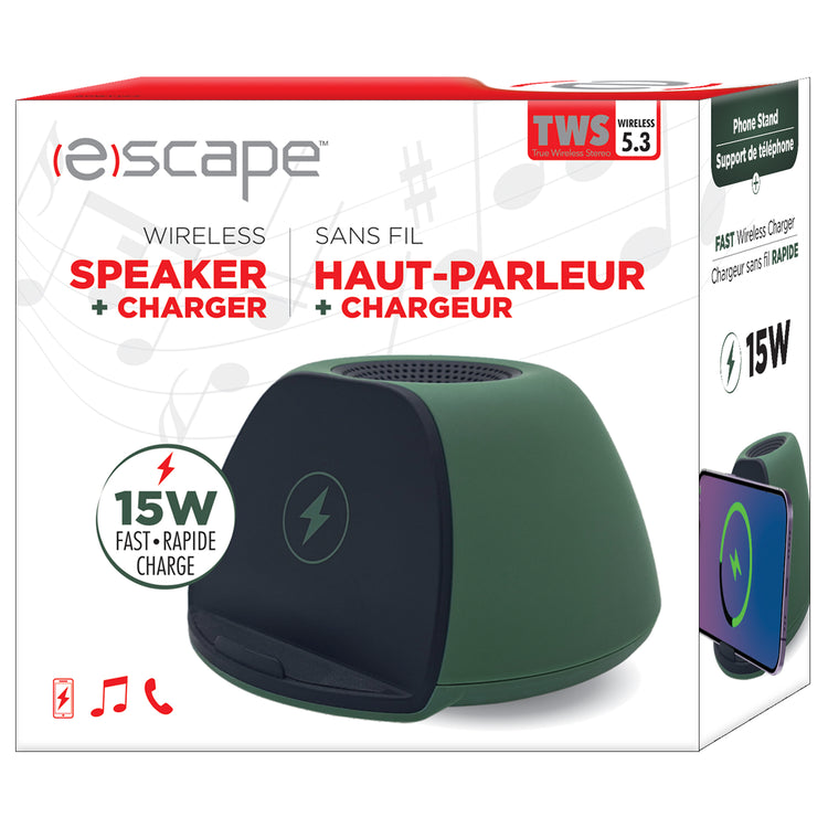 Escape Haut-Parleur Sans Fil avec Chargeur Sans Fil Rapide 15 W et Support de Téléphone, Vert - Simple Boutique