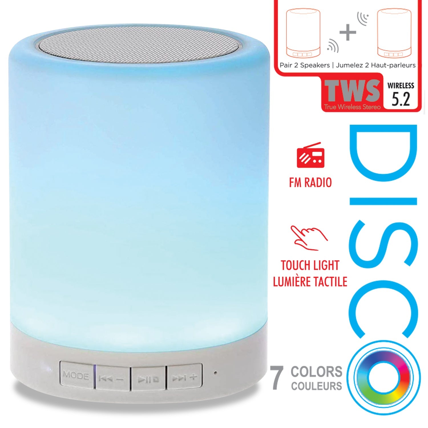 Escape - Haut-Parleur Sans-Fil avec Lumière d'ambiance et Radio FM, Blanc - Simple Boutique