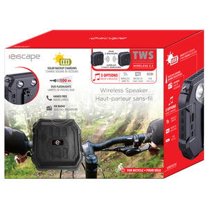 Escape Haut-Parleur Sans Fil pour Vélo avec Lampes Avant, Radio FM et Recharge Solaire, Noir - Simple Boutique