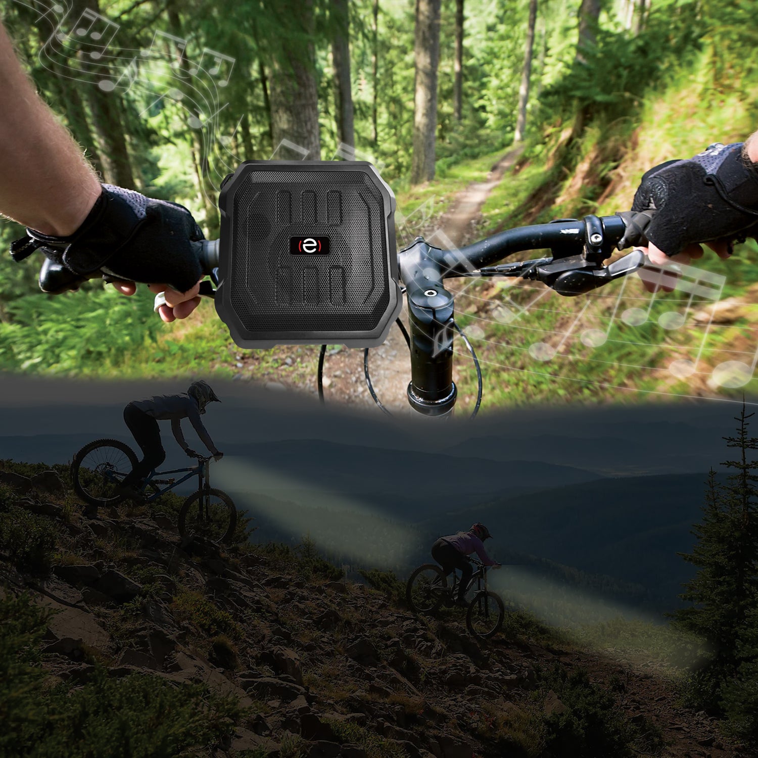 Escape Haut-Parleur Sans Fil pour Vélo avec Lampes Avant, Radio FM et Recharge Solaire, Noir - Simple Boutique