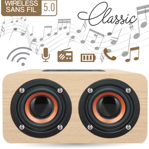 Escape Haut-Parleur Stéréo Sans Fil en Bois 6 W avec Radio FM et Microphone, Bois naturel clair - Simple Boutique