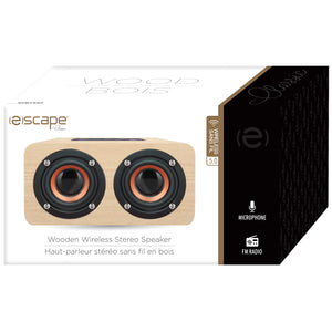 Escape Haut-Parleur Stéréo Sans Fil en Bois 6 W avec Radio FM et Microphone, Bois naturel clair - Simple Boutique