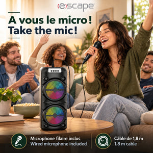 Escape Haut-Parleur de Fête Sans Fil 18 W avec Microphone Karaoké, Radio FM et Lumières DEL, Noir - Simple Boutique